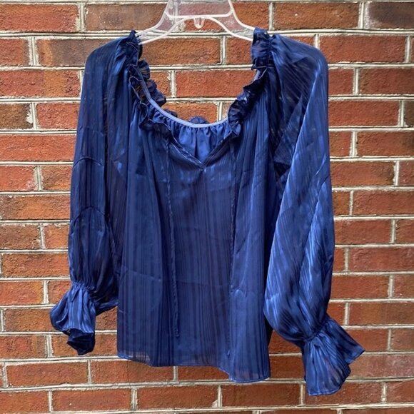 Striped Off Shoulder Spring Boho Tops Loose Fit Casual Long Sleeve Ruffle - Picture 2 of 8